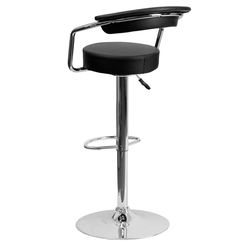 Contemporary Black Vinyl Adjustable Height Barstool with Arms and Chrome Base. Picture 3