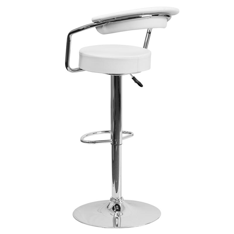 Contemporary White Vinyl Adjustable Height Barstool with Arms and Chrome Base. Picture 3