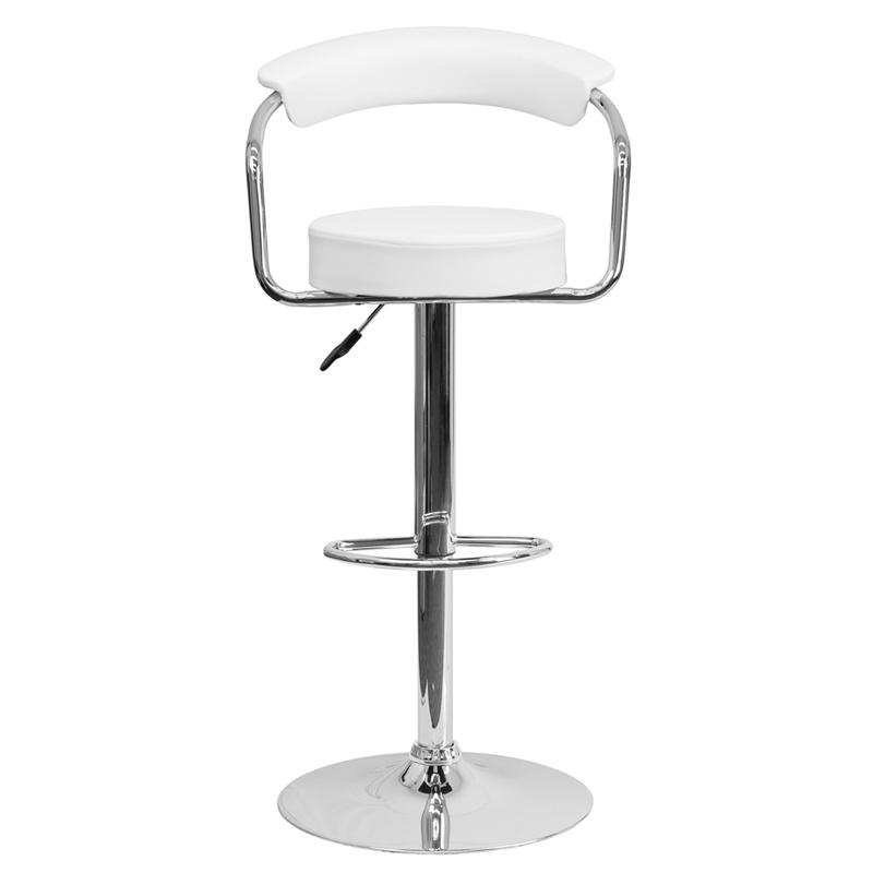 Contemporary White Vinyl Adjustable Height Barstool with Arms and Chrome Base. Picture 4