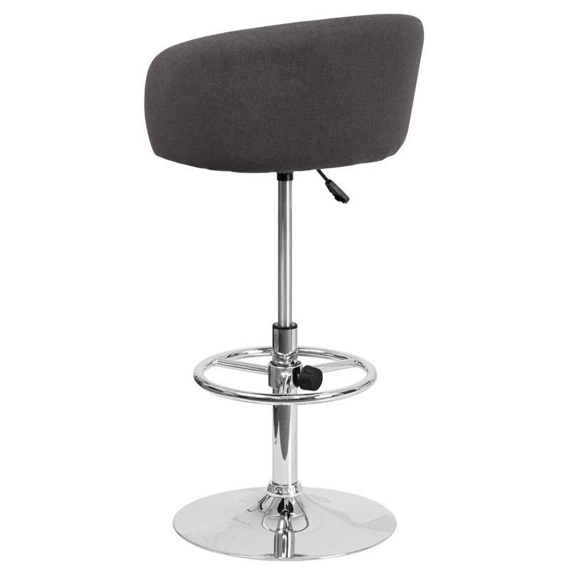 Contemporary Charcoal Fabric Adjustable Height Barstool with Barrel Back and Chrome Base. Picture 3
