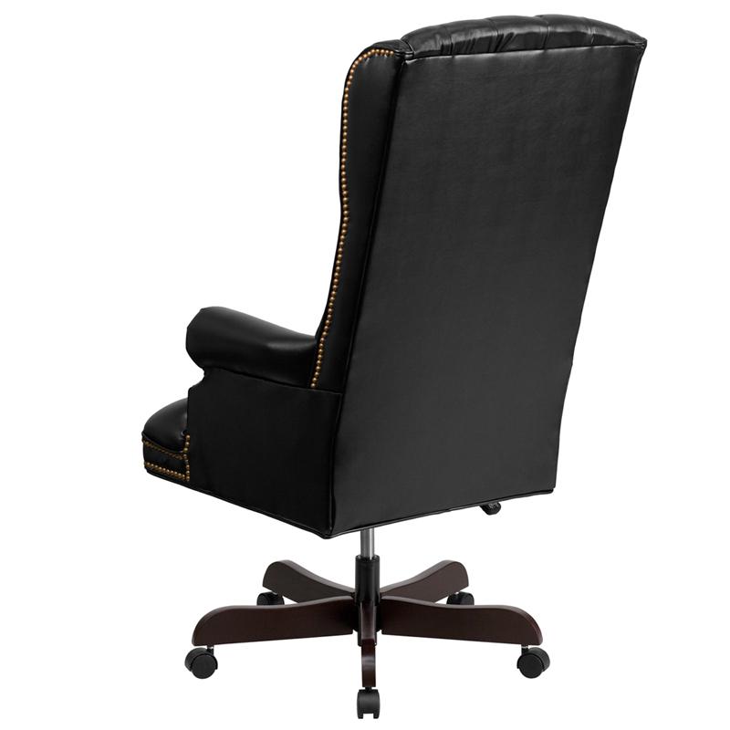 High Back Traditional Fully Tufted Black Executive Swivel Office Chair with Arms. Picture 3