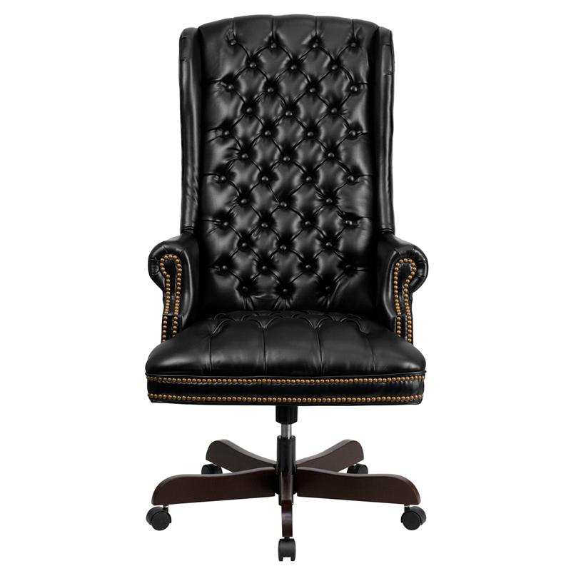 High Back Traditional Fully Tufted Black Executive Swivel Office Chair with Arms. Picture 4