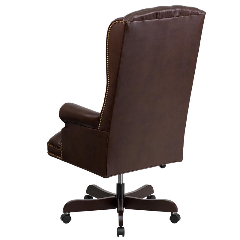 High Back Traditional Fully Tufted Brown LeatherSoft Executive Swivel Ergonomic Office Chair with Arms. Picture 3