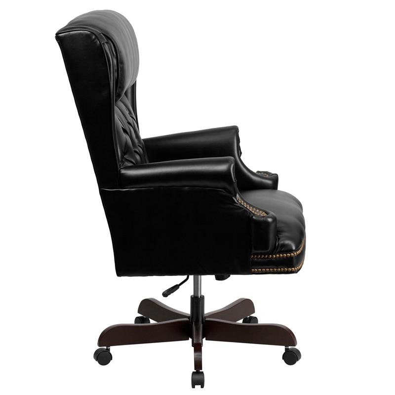 High Back Traditional Tufted Black LeatherSoft Executive Ergonomic Office Chair with Oversized Headrest & Nail Trim Arms. Picture 2
