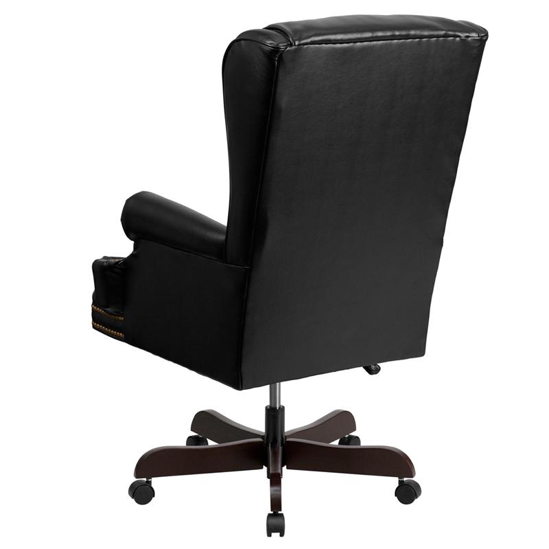 High Back Traditional Tufted Black LeatherSoft Executive Ergonomic Office Chair with Oversized Headrest & Nail Trim Arms. Picture 3