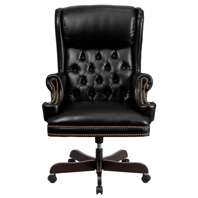 High Back Traditional Tufted Black LeatherSoft Executive Ergonomic Office Chair with Oversized Headrest & Nail Trim Arms. Picture 4