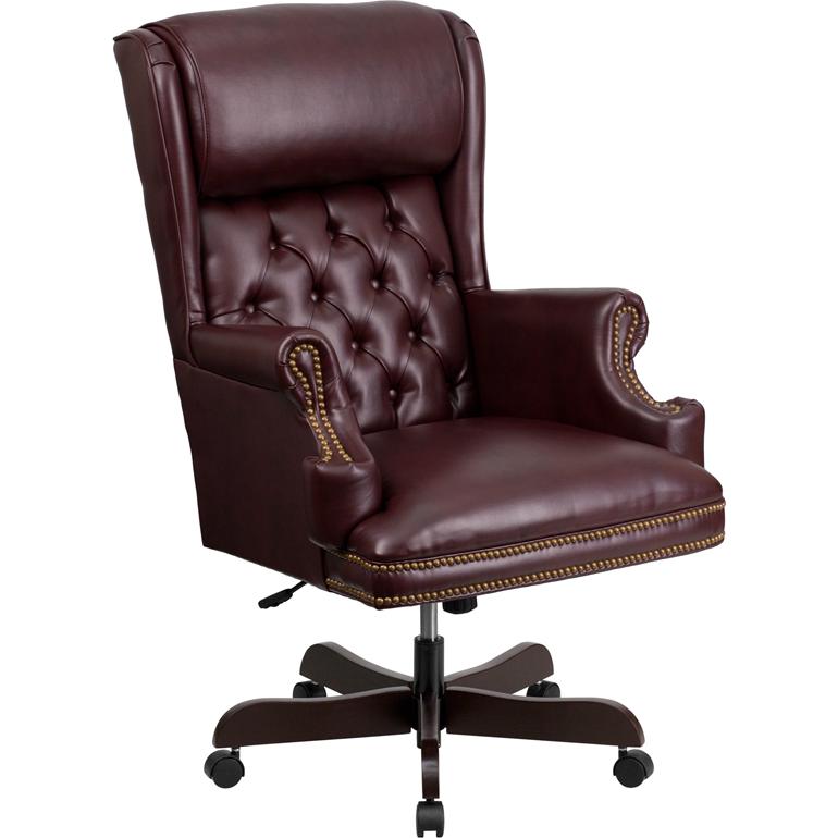 High Back Burgundy Executive Office Chair with Oversized Headrest & Arms. Picture 1
