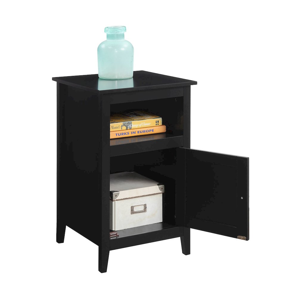 Designs2Go End Table with Storage Cabinet and Shelf, Black. Picture 2