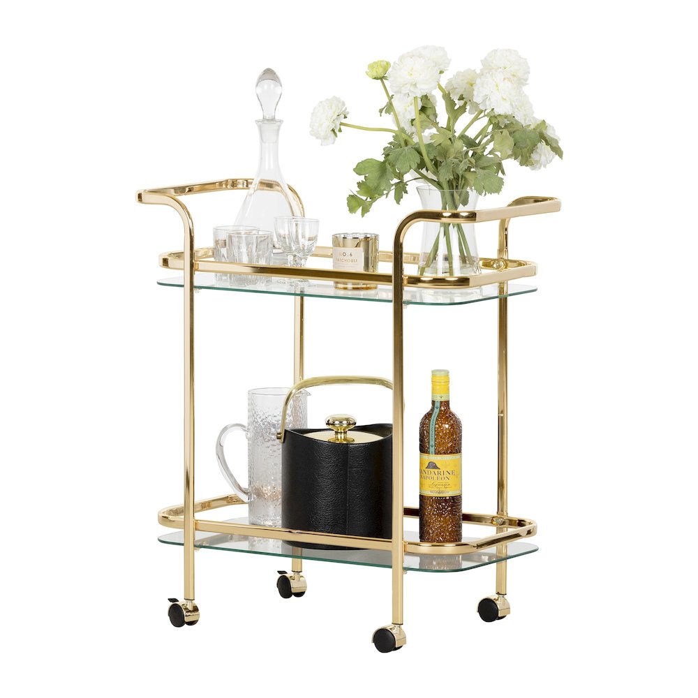 Maliza Bar Cart, Gold and Glass. Picture 2
