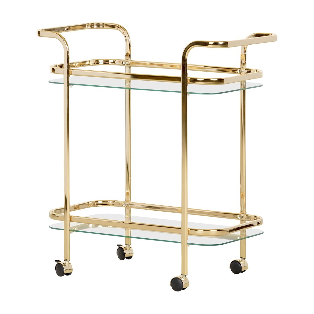 Maliza Bar Cart, Gold and Glass. Picture 1