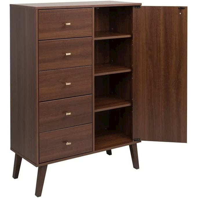 Milo 5-drawer Chest with Door, Cherry. Picture 1