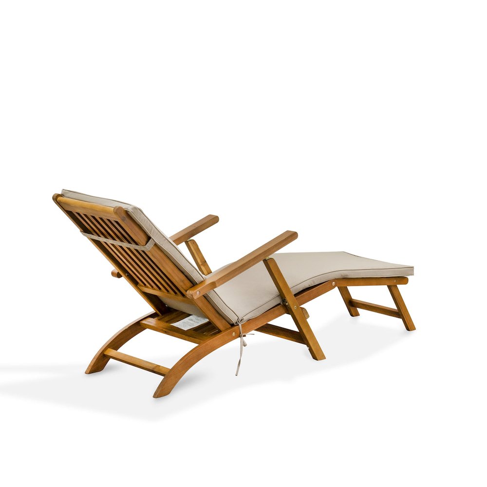 Patio Chair Lounge - Outdoor Acacia Wood Sunlounger Chair for Poolside, Deck, Lawn, 59x21x35 Inch, Natural Oil. Picture 2
