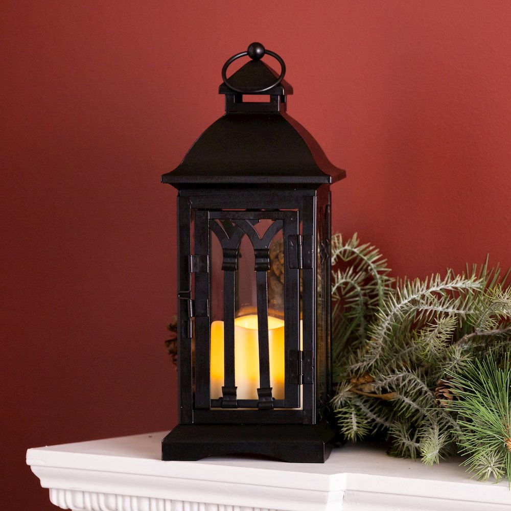 Lantern w/3"x3" LED Candle (Set of 2) 12.25"H Iron/Glass/Plastic. Picture 2