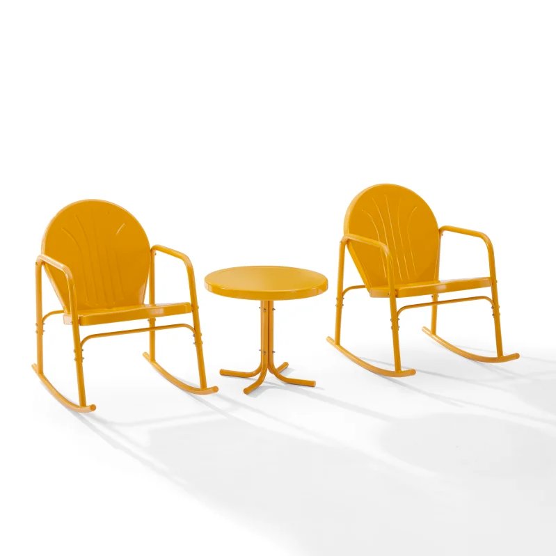Griffith 3Pc Outdoor Metal Rocking Chair Set Tangerine Gloss - Side Table & 2 Rocking Chairs. The main picture.