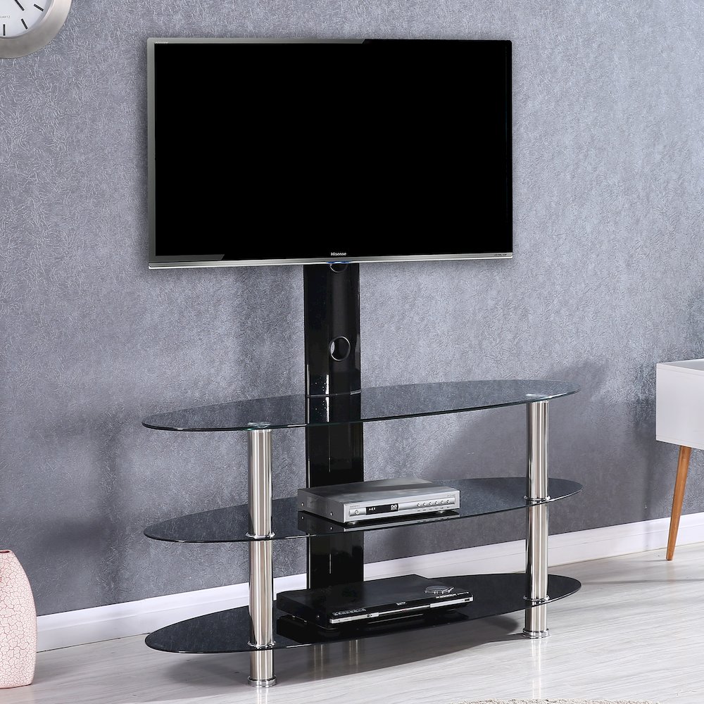 Better Home Products Ava Swivel Mount Oval Black Glass TV Stand for 55-inch TV. The main picture.