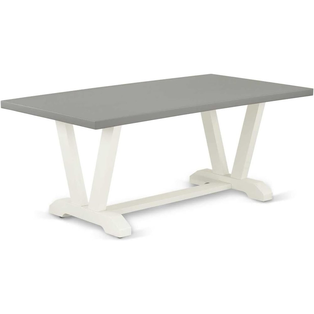 East West Furniture 1-Piece Kitchen Table with Rectangular Cement Table top and Linen White Wooden Legs Finish. Picture 1