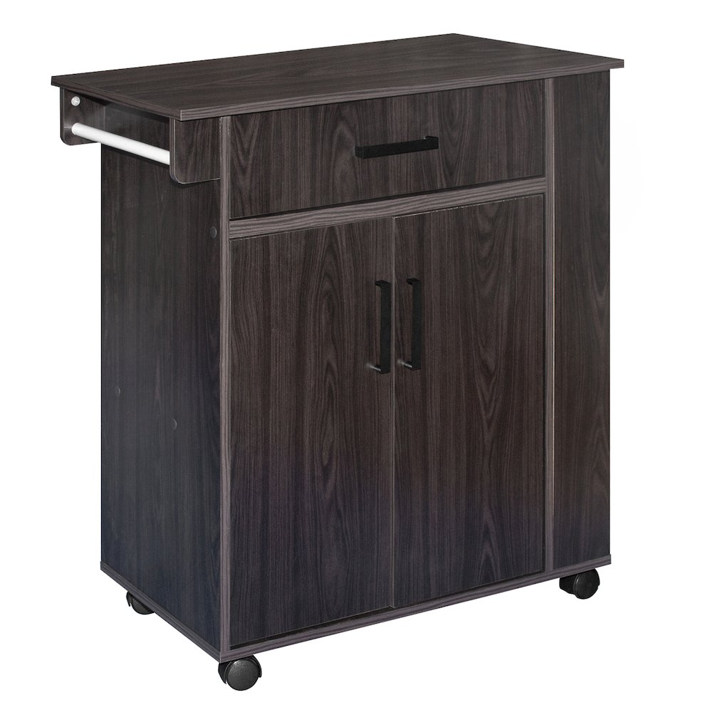Better Home Products Shelby Rolling Kitchen Cart with Storage Cabinet - Tobacco. Picture 1