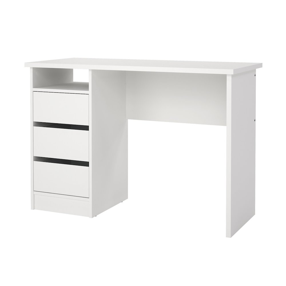 Wes Home Office Writing Desk with 3 Drawers and Open Shelf, White. Picture 3