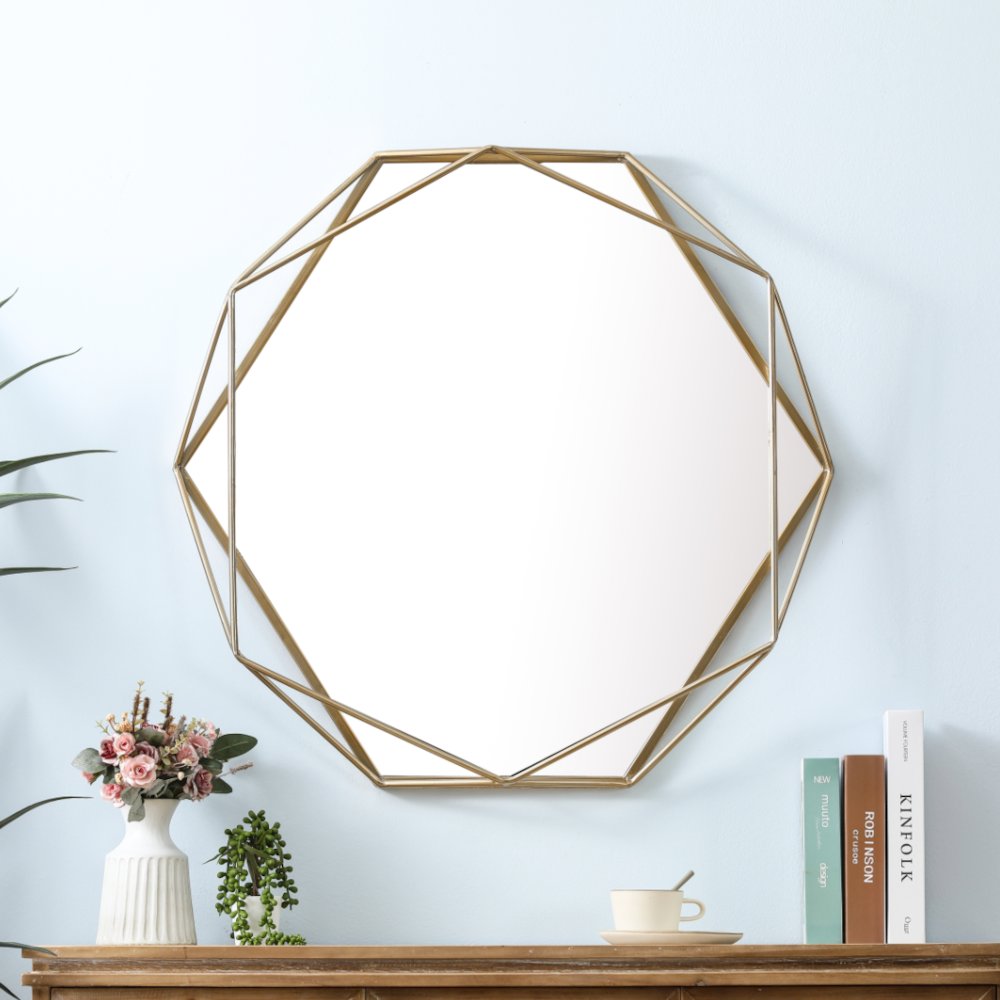 Metal Octogonal Gold Frame Wall Mirror. The main picture.