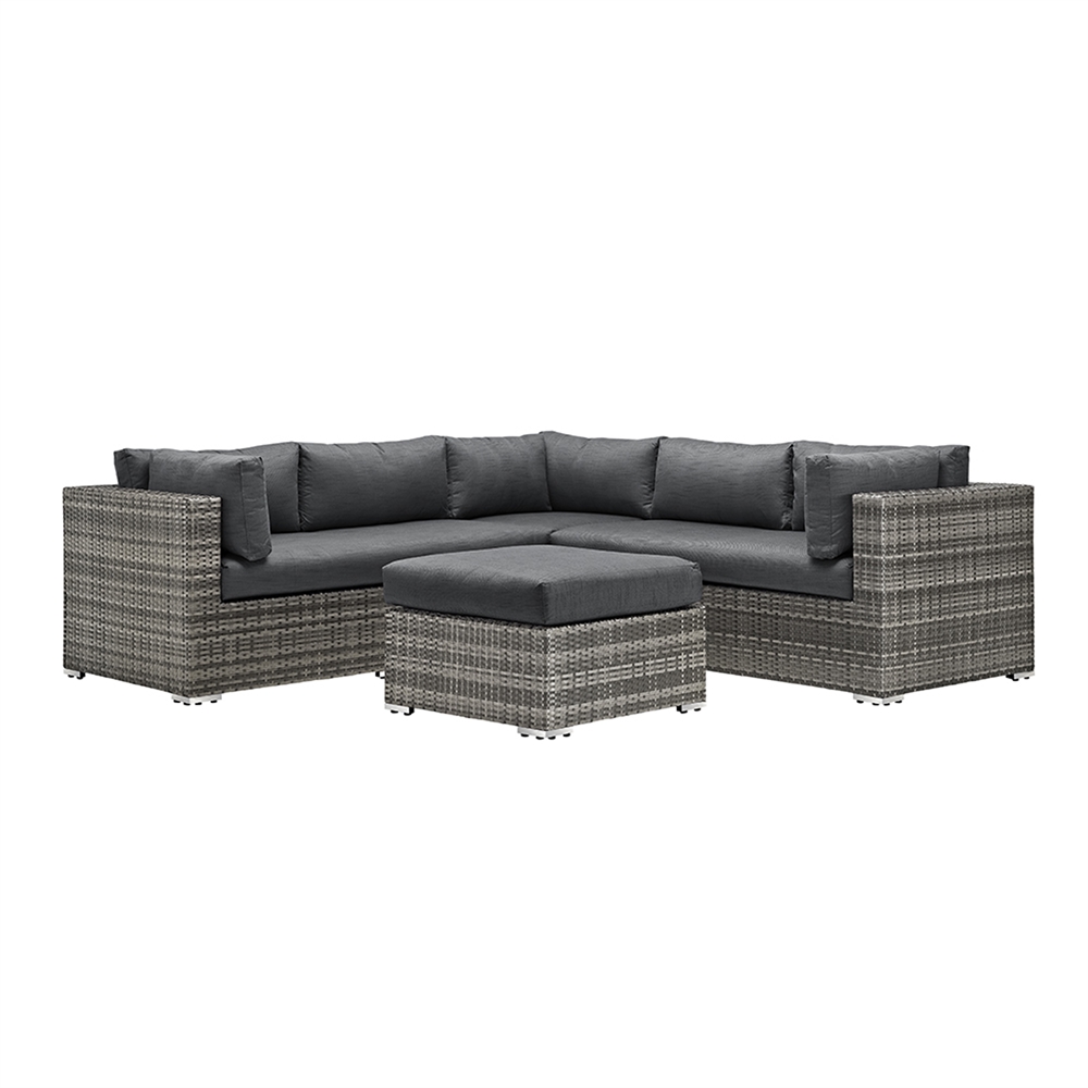 4-Piece Grey Multi-Shade Rattan Sectional with Cushions. Picture 1