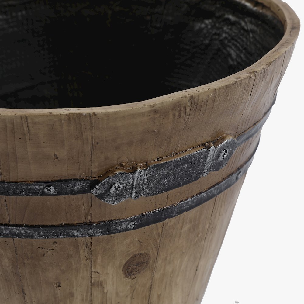 Set of 2 Rustic Finish Barrel Planters. Picture 3