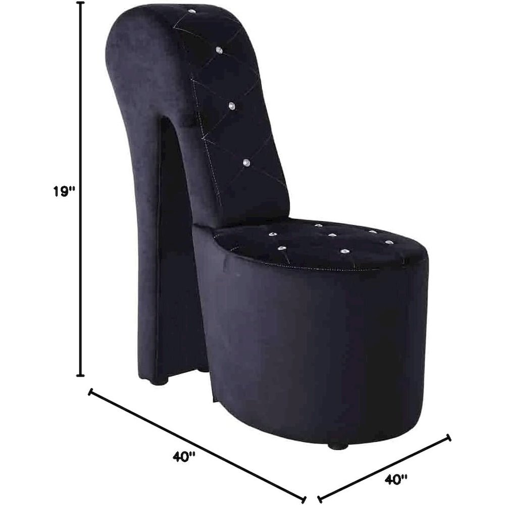Best Master Furniture Tristram 19" Velvet High Heel Shoe Chair in Black. Picture 3