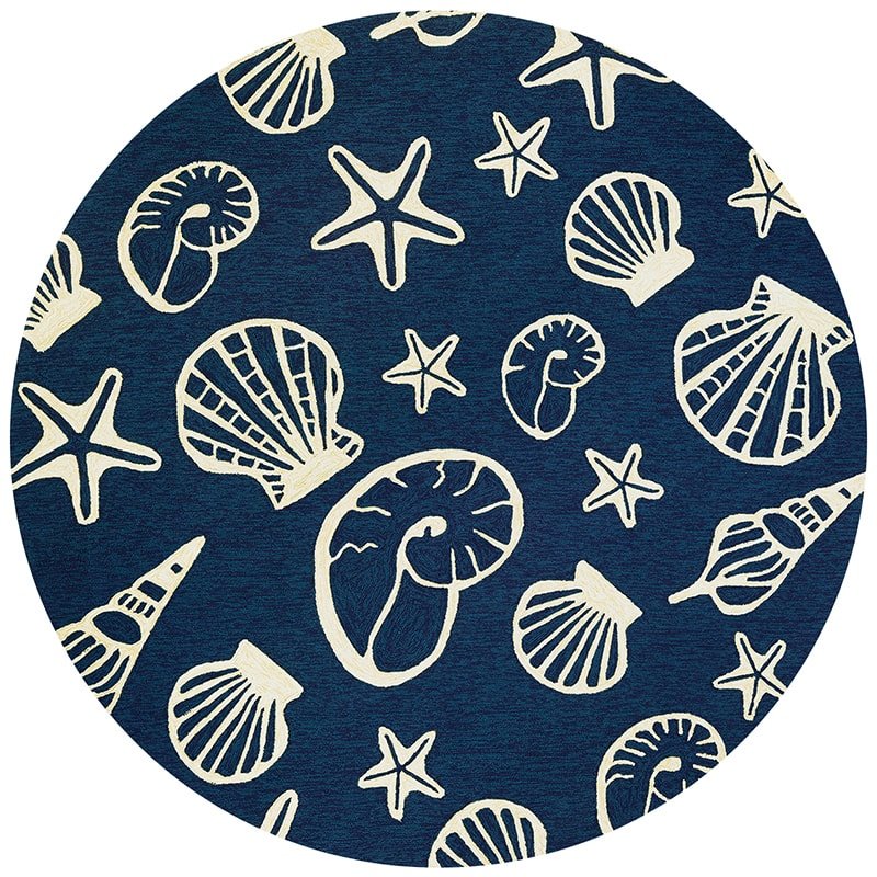 Cardita Shells Area Rug, Navy/Ivory ,Round, 7'10" x 7'10". Picture 1