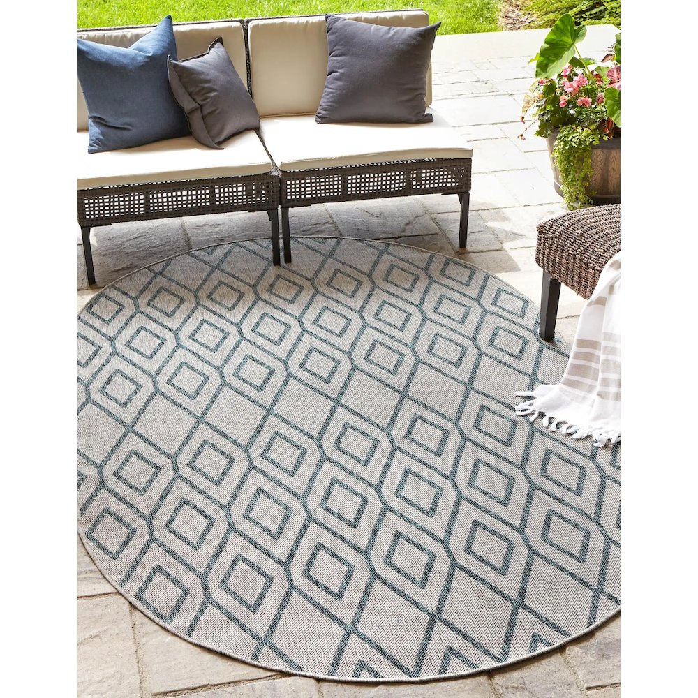 Jill Zarin Outdoor Turks and Caicos Area Rug 7' 10" x 10' 0", Oval Gray Teal. Picture 12
