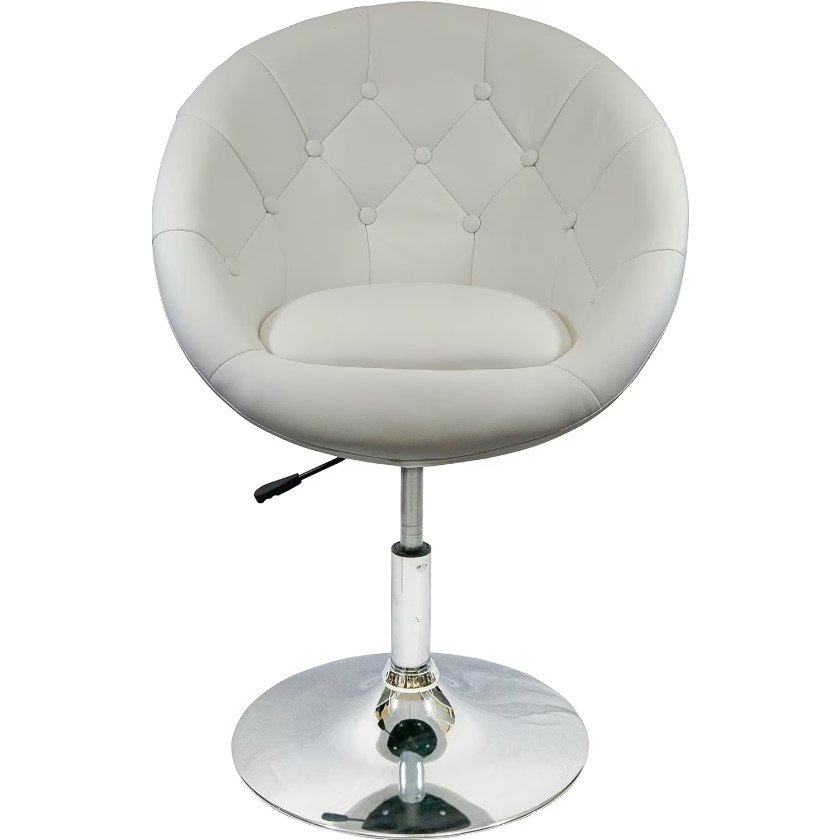 Rounded Faux Leather PU Height Adjustable Leisure Swivel Bar Stool - White. Picture 2