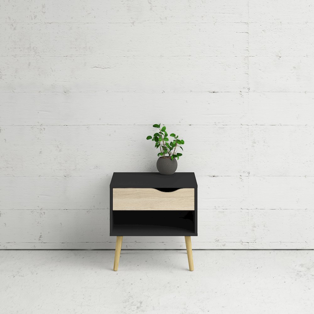 Diana 1 Drawer Nightstand, Black Matte/Oak Structure. Picture 9