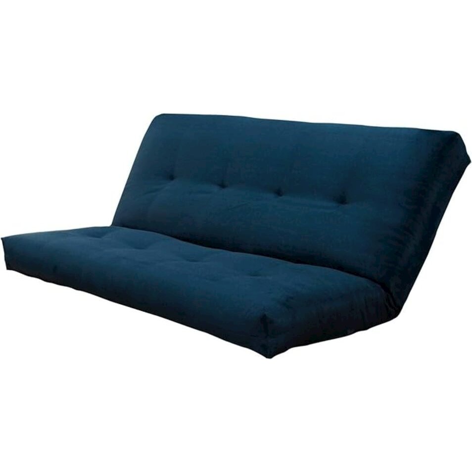 Coil Hinged Queen-size Futon Mattress in Suede Navy. Picture 1
