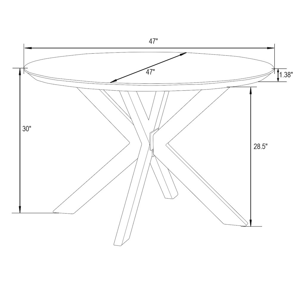 Ravenna 47" Round Wood Dining Table With Modern Metal Base. Picture 5