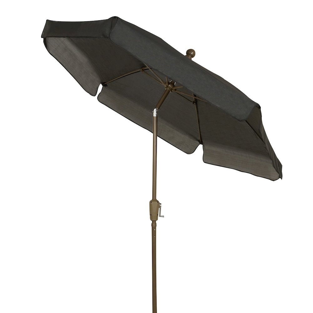 7.5' Hex Home Garden Tilt Umbrella 6 Rib Crank Champagne Bronze with Black Vinyl Coated Weave Canopy. Picture 1