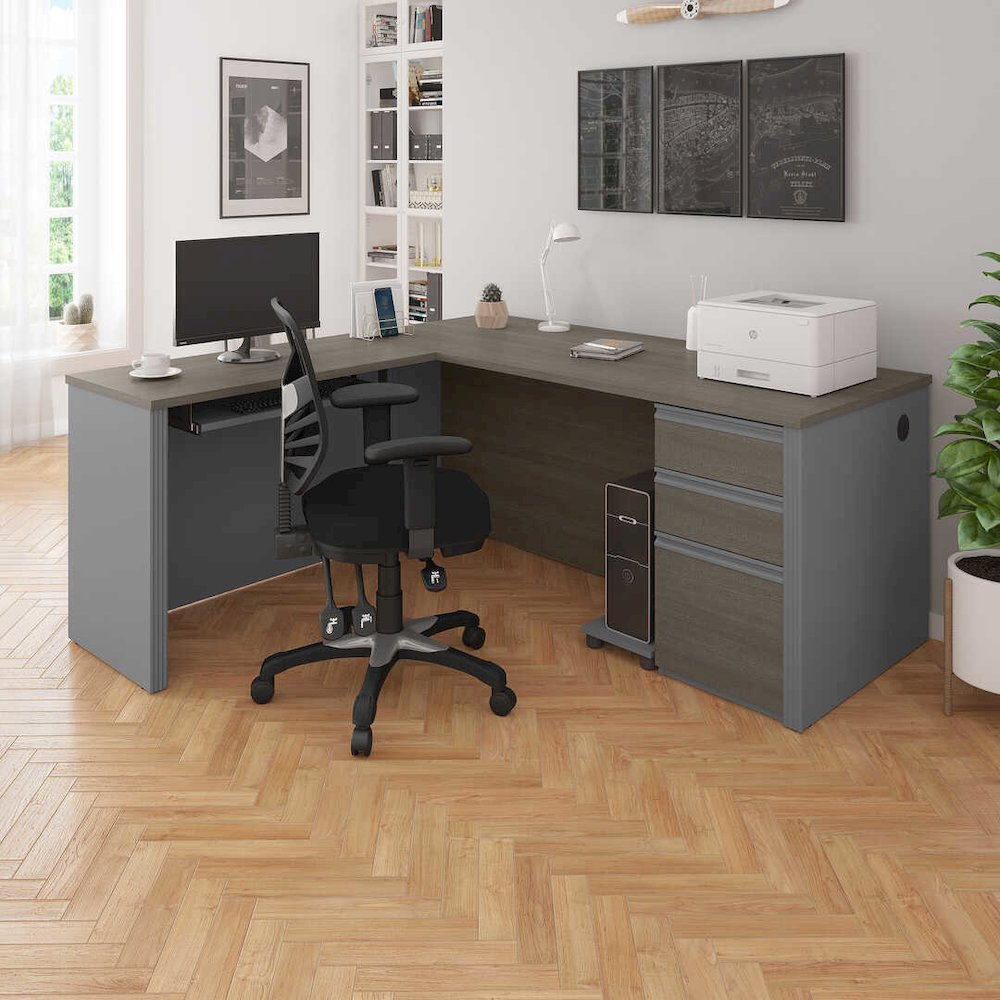 Prestige + L-shaped workstation including one pedestal in Bark Gray & Slate. Picture 13