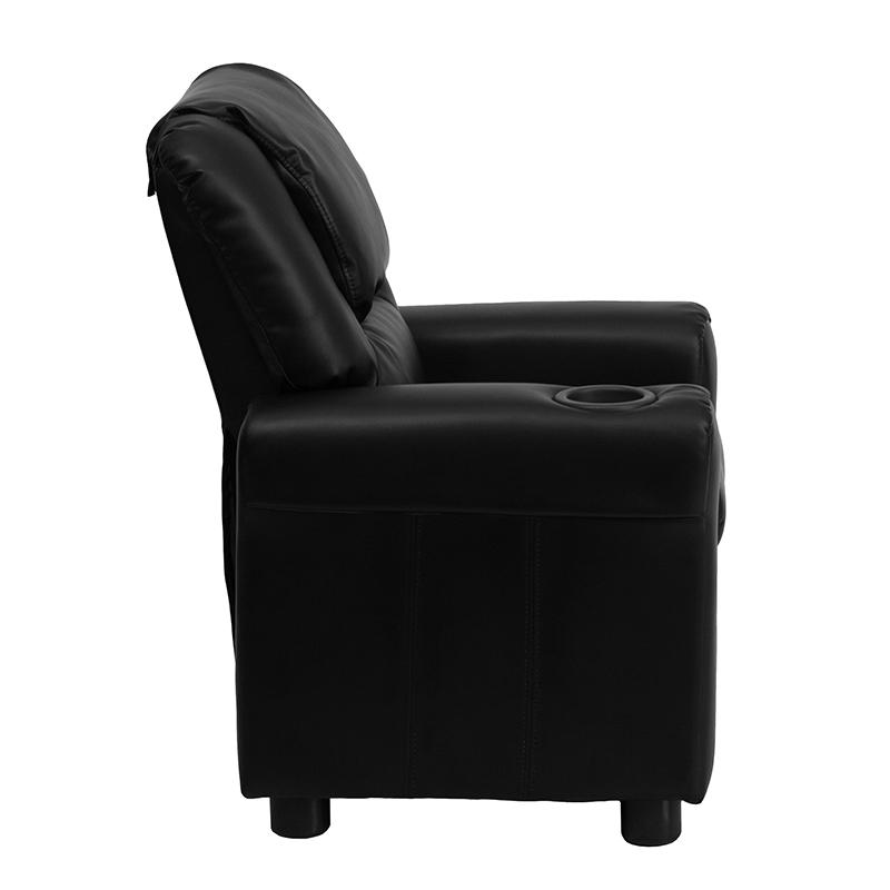 Contemporary Black LeatherSoft Kids Recliner with Cup Holder and Headrest. Picture 2