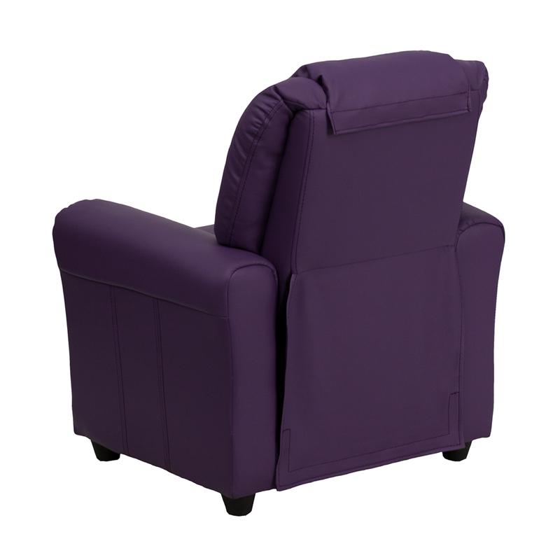 Contemporary Purple Vinyl Kids Recliner with Cup Holder and Headrest. Picture 3