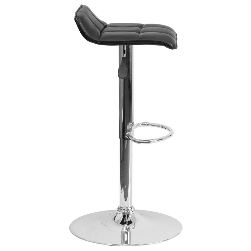 Black Vinyl Adjustable Height Barstool with Quilted Wave Seat and Chrome Base. Picture 2