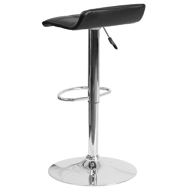 Contemporary Black Vinyl Adjustable Height Barstool with Quilted Wave Seat and Chrome Base. Picture 3