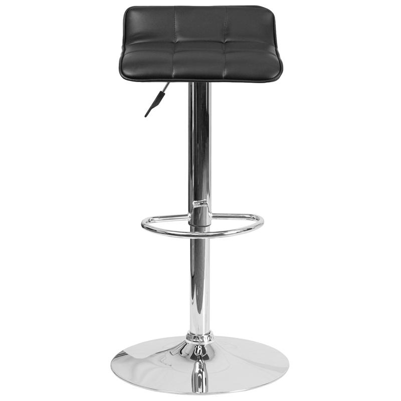 Contemporary Black Vinyl Adjustable Height Barstool with Quilted Wave Seat and Chrome Base. Picture 4