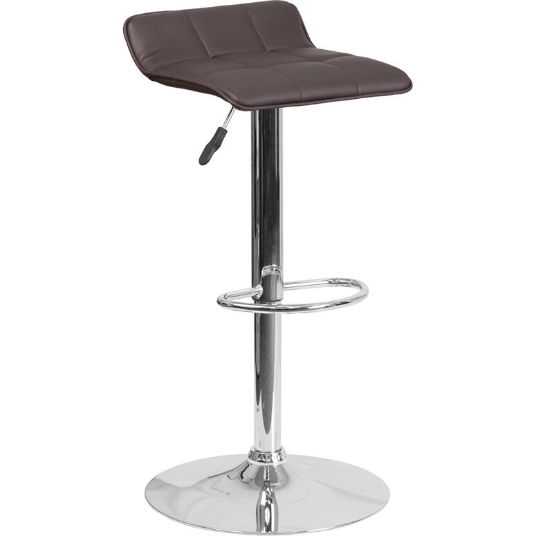 Contemporary Brown Vinyl Adjustable Height Barstool with Quilted Wave Seat and Chrome Base. The main picture.