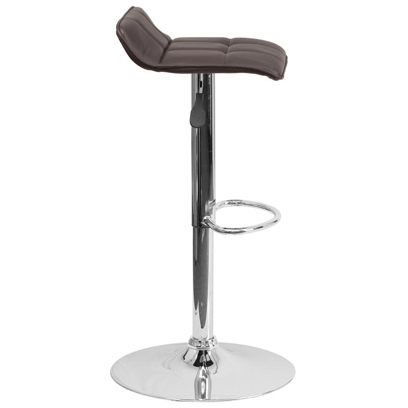 Contemporary Brown Vinyl Adjustable Height Barstool with Quilted Wave Seat and Chrome Base. Picture 2