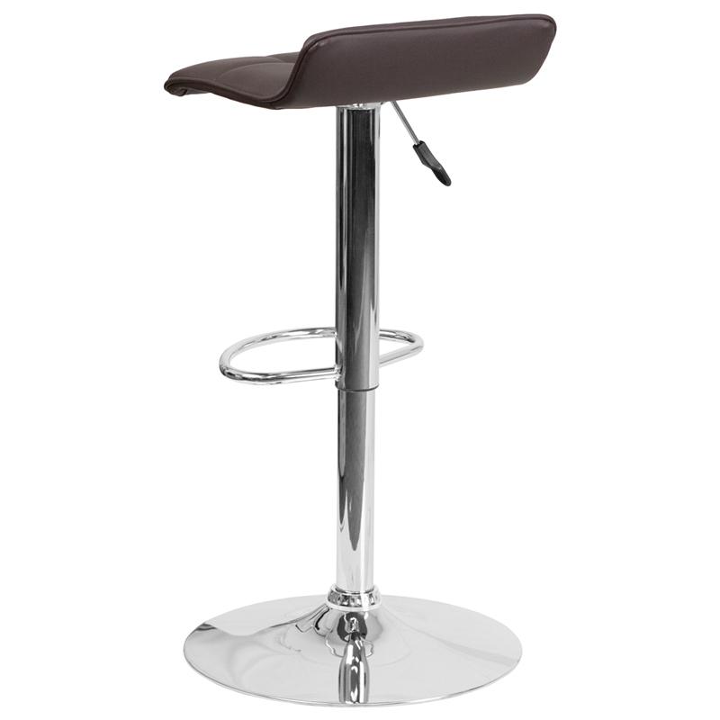 Contemporary Brown Vinyl Adjustable Height Barstool with Quilted Wave Seat and Chrome Base. Picture 3