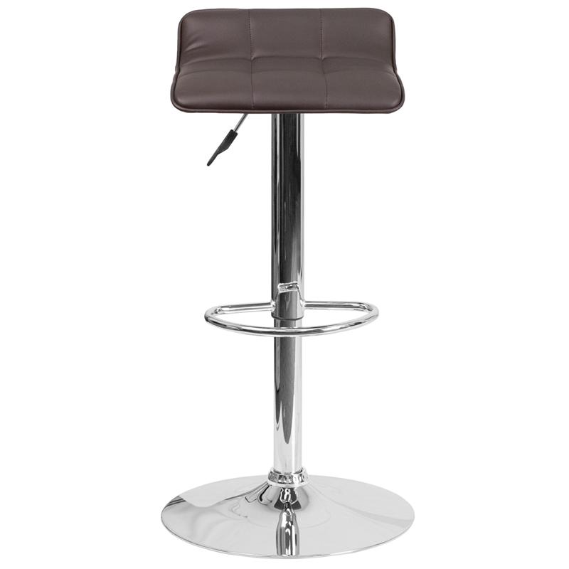 Contemporary Brown Vinyl Adjustable Height Barstool with Quilted Wave Seat and Chrome Base. Picture 4