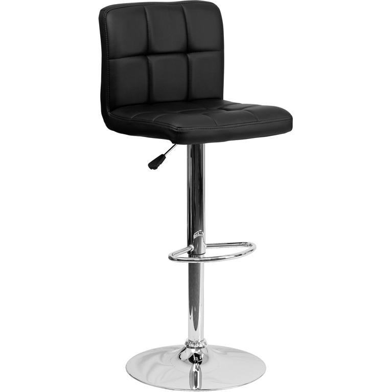 Contemporary Black Quilted Vinyl Adjustable Height Barstool with Chrome Base. Picture 1