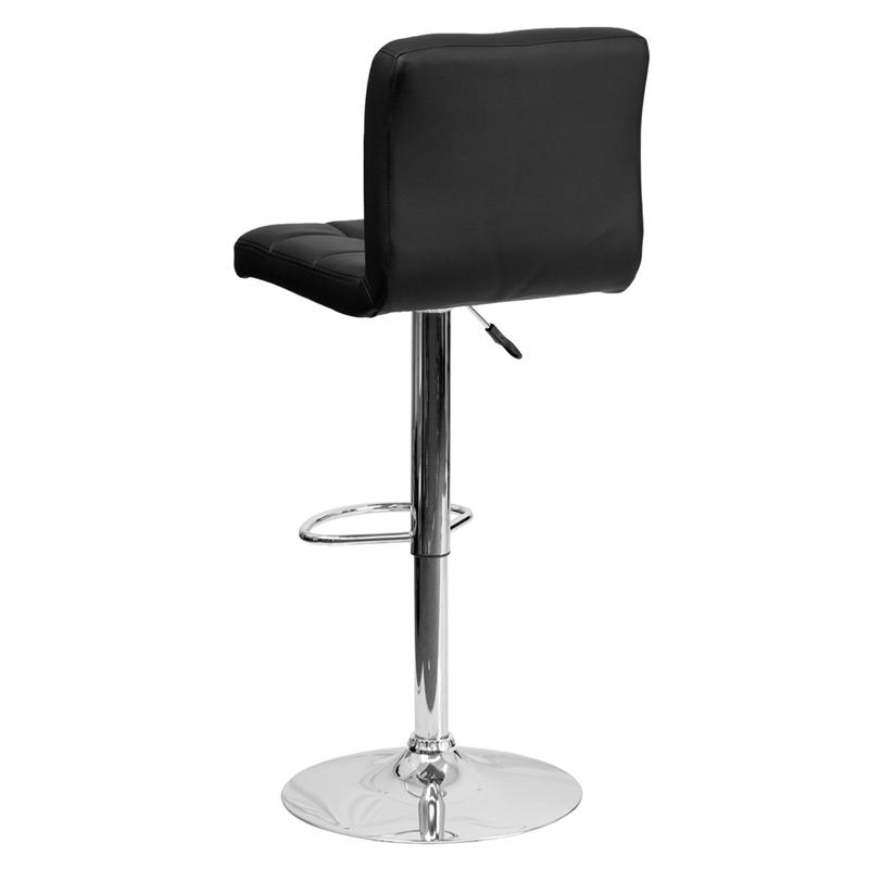 Contemporary Black Quilted Vinyl Adjustable Height Barstool with Chrome Base. Picture 3