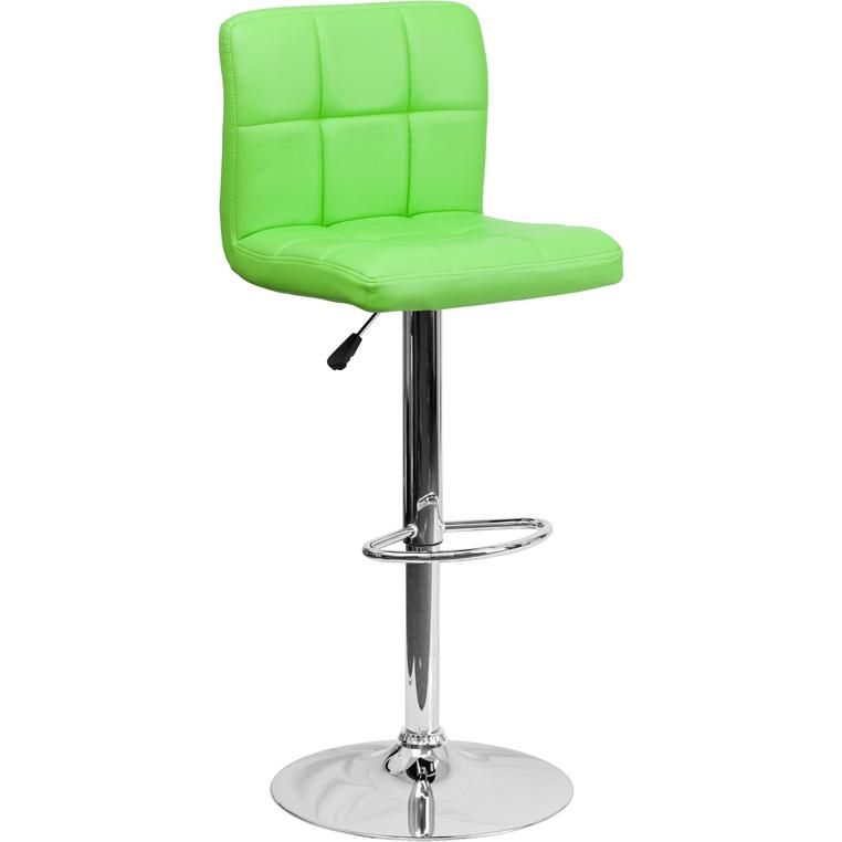 Contemporary Green Quilted Vinyl Adjustable Height Barstool with Chrome Base. The main picture.