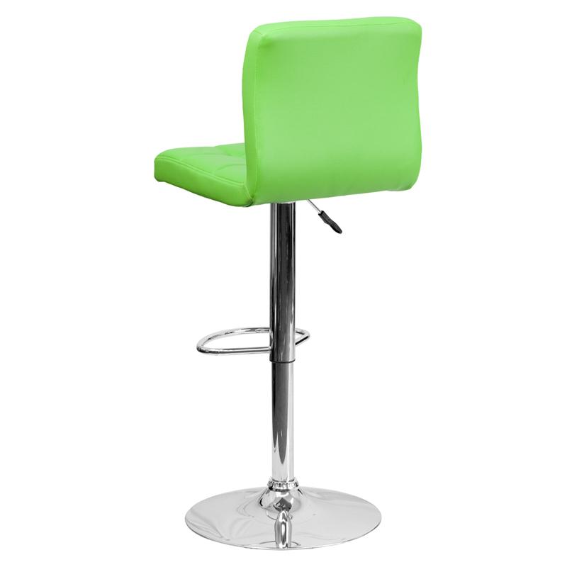 Contemporary Green Quilted Vinyl Adjustable Height Barstool with Chrome Base. Picture 3