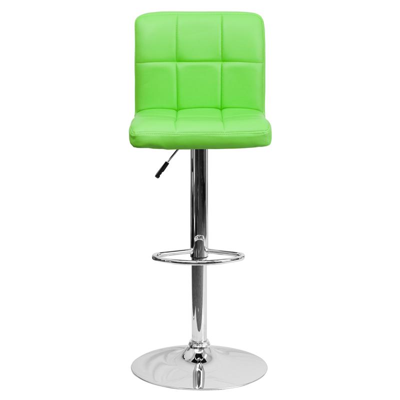 Contemporary Green Quilted Vinyl Adjustable Height Barstool with Chrome Base. Picture 4