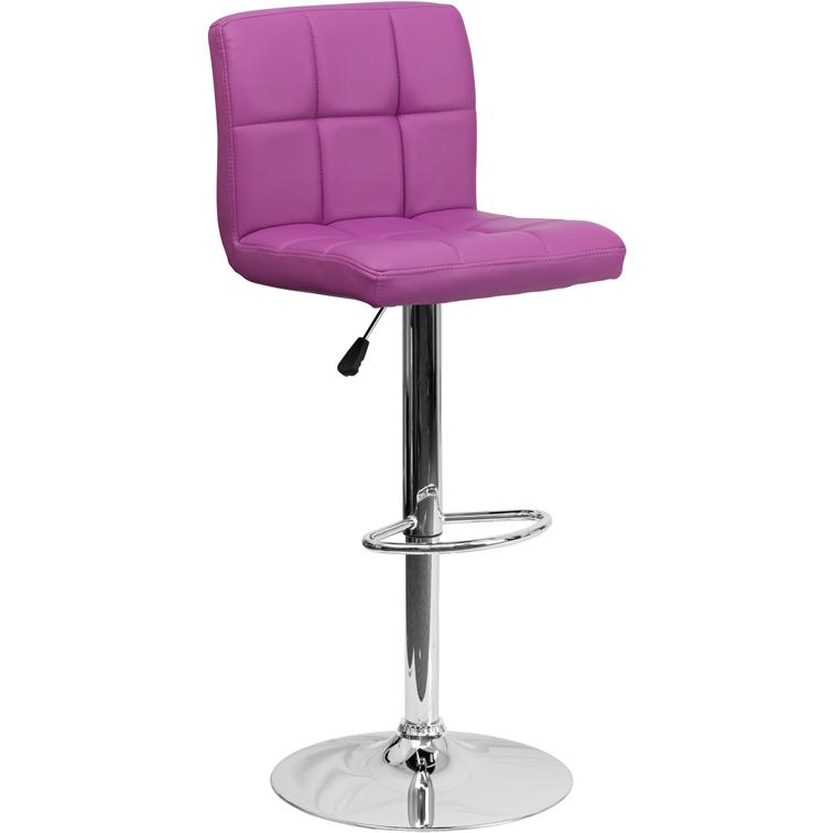 Contemporary Purple Quilted Vinyl Adjustable Height Barstool with Chrome Base. Picture 1
