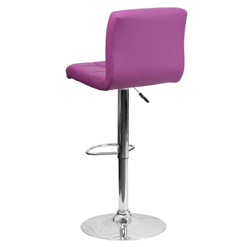 Contemporary Purple Quilted Vinyl Adjustable Height Barstool with Chrome Base. Picture 3